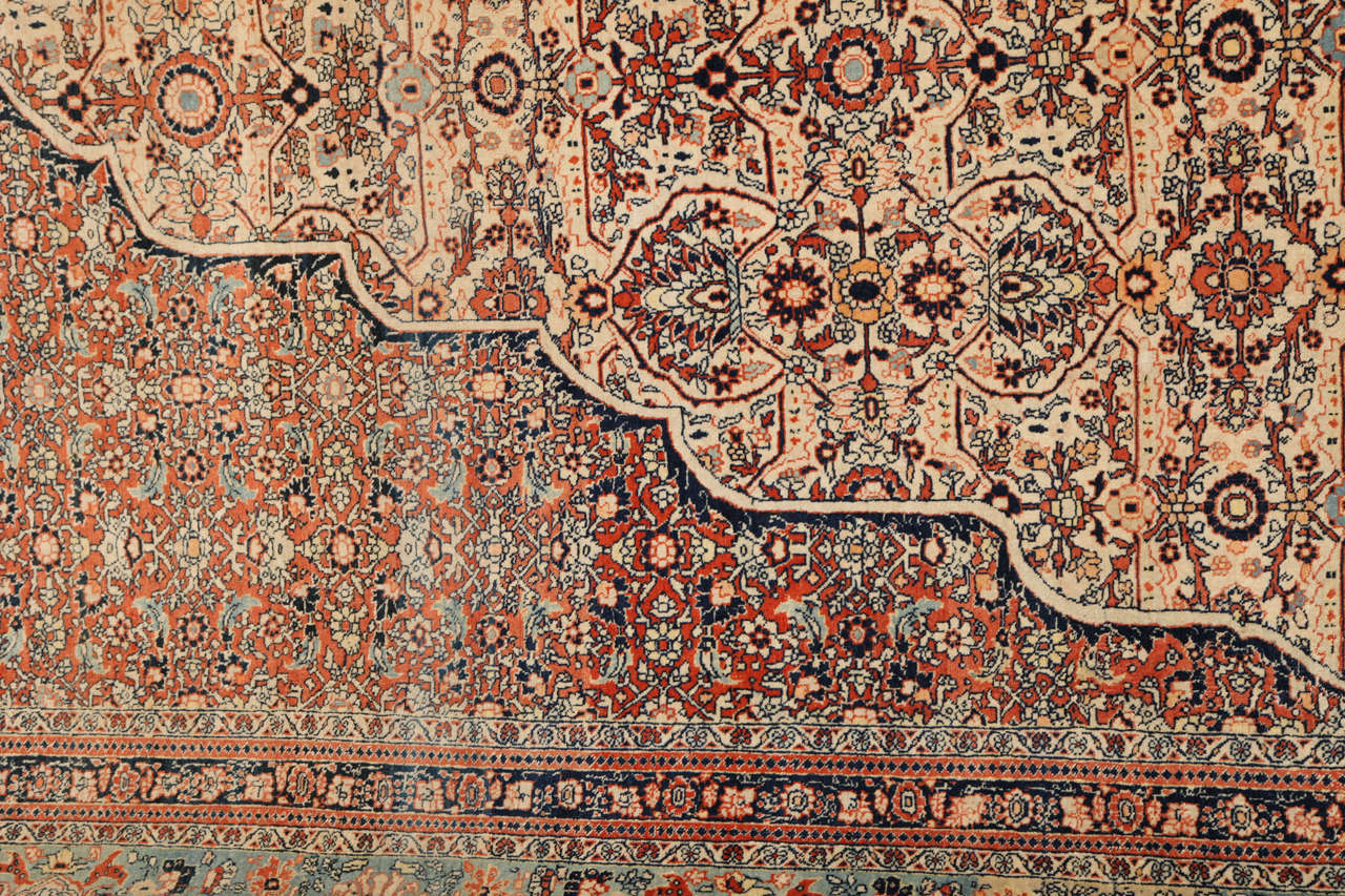 Antique Wool Persian Tabriz Rug, Circa 1980, Hand-knotted, 9’ x 13’ For Sale 2