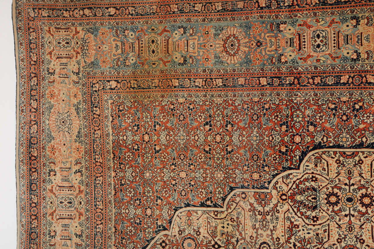 Antique Wool Persian Tabriz Rug, Circa 1980, Hand-knotted, 9’ x 13’ For Sale 3