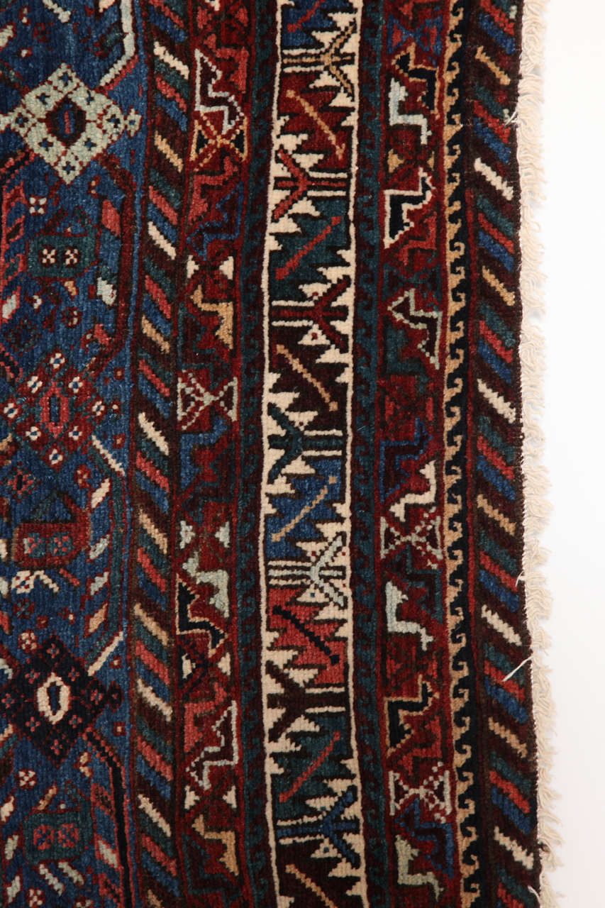 Antique 1880s Persian Qashqai Rug, Wool, Hand-knotted, 7' x 9' In Excellent Condition For Sale In New York, NY