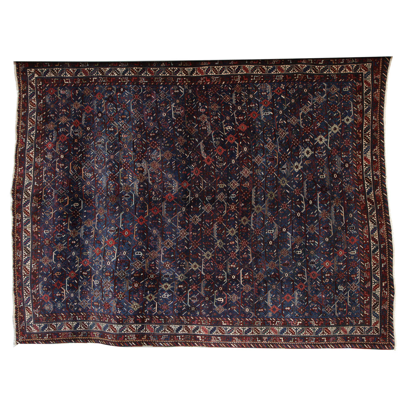 Antique 1880s Persian Qashqai Rug, Wool, Hand-knotted, 7' x 9' For Sale