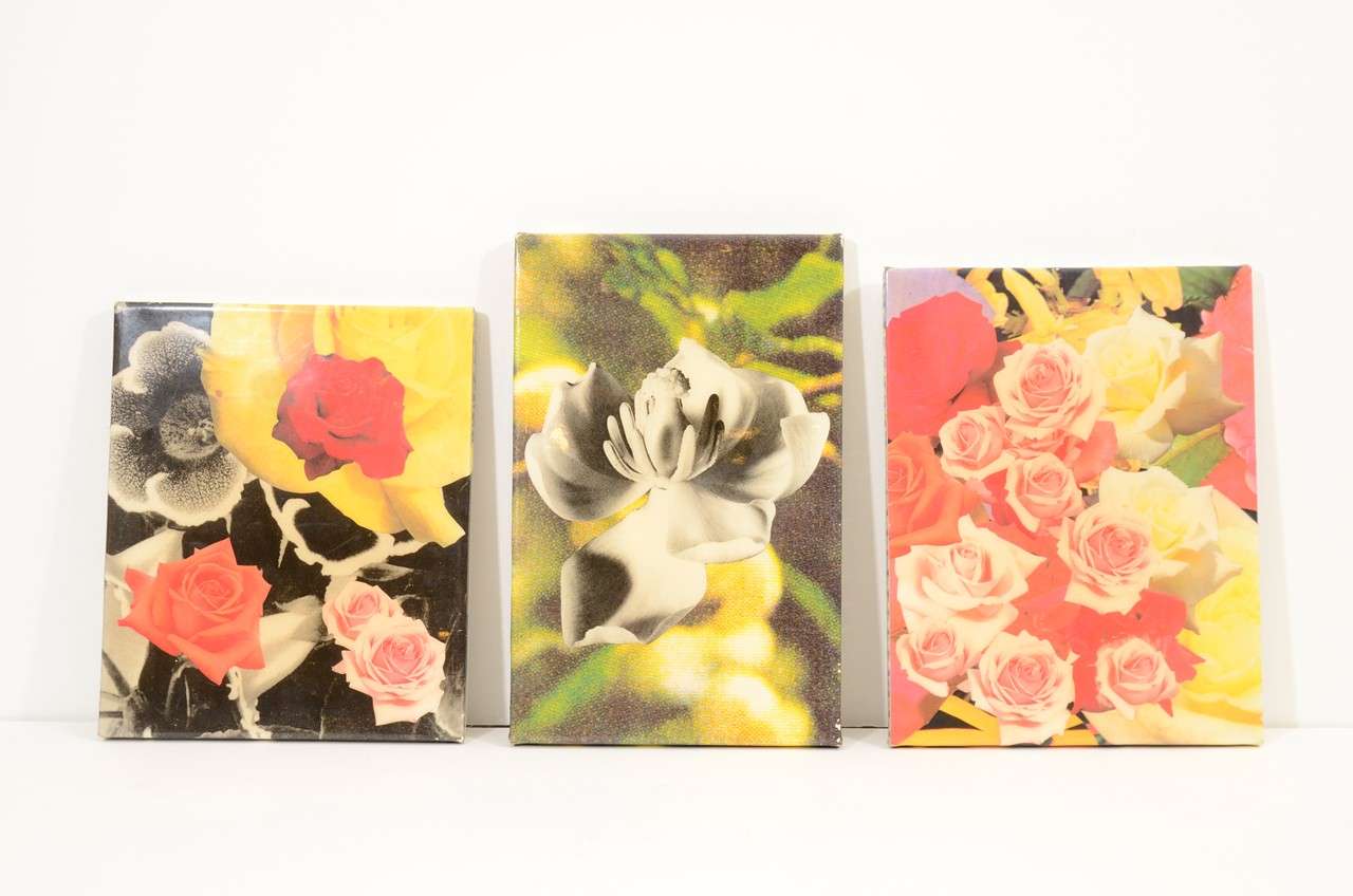 Three Multi-Media Floral Collage Paintings by Peter Dayton