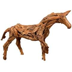 Vintage Folk Art Handmade Wooden Horse Sculpture