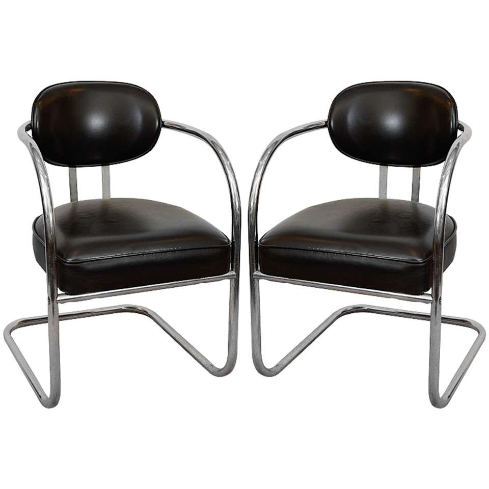 Pair of Mid Century Tubular Chrome and Vinyl Chairs