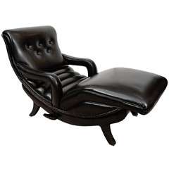 Mid Century Reclining Chaise Lounge in Black Leather