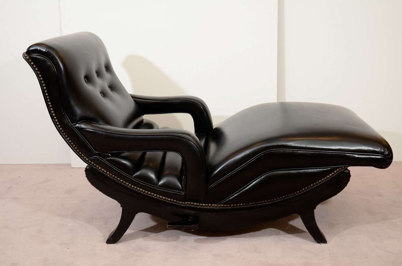 Mid-Century Modern Mid Century Reclining Chaise Lounge in Black Leather
