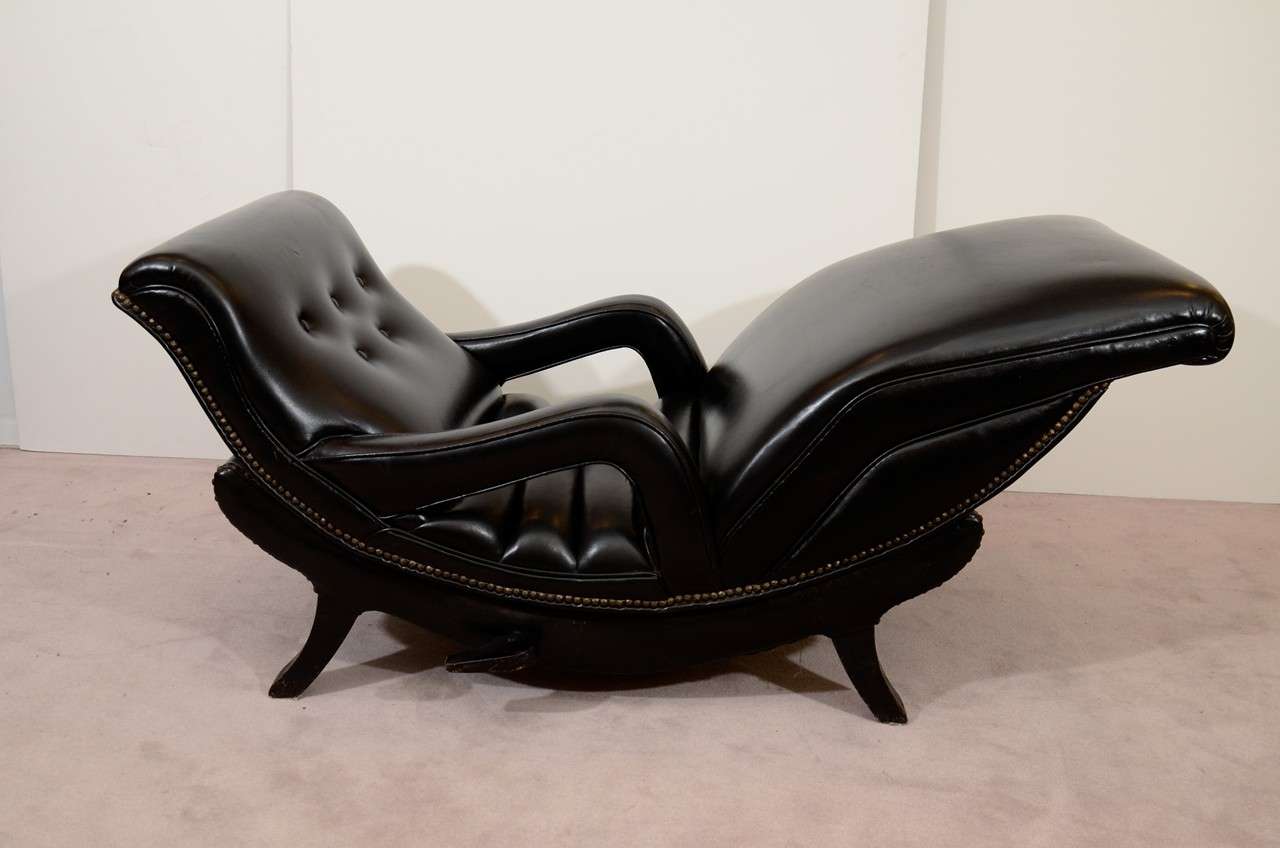 American Mid Century Reclining Chaise Lounge in Black Leather