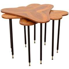 Set Of Three Mid Century Nesting Tables With Wood Inlay