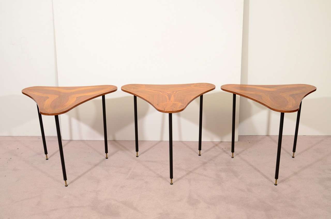 20th Century Set Of Three Mid Century Nesting Tables With Wood Inlay