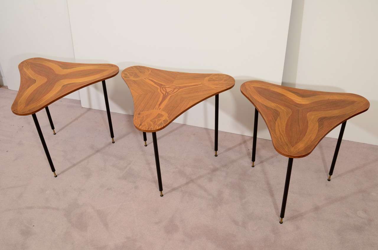 Set Of Three Mid Century Nesting Tables With Wood Inlay 2