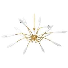 Mid Century Brass and White Enamel Spider Chandelier by Stilnovo
