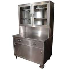 Industrial Stainless Steel and Glass Sideboard