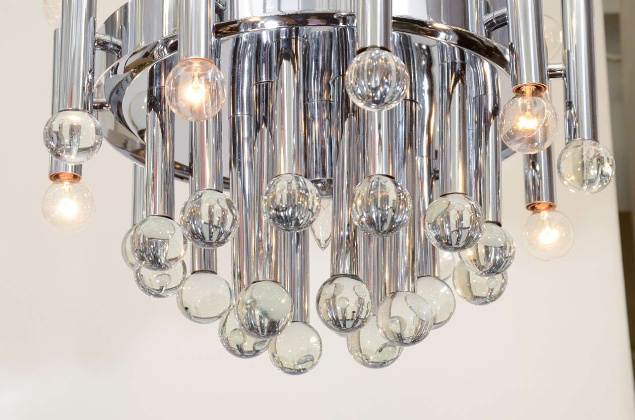 Italian Sciolari Chandelier in Chrome with Murano Glass