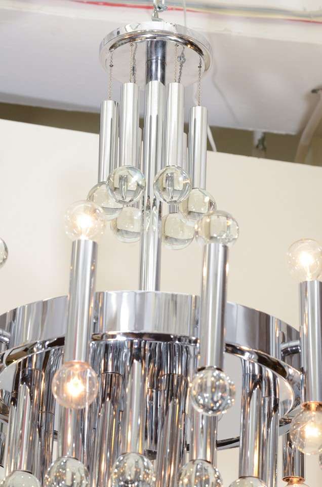 Sciolari Chandelier in Chrome with Murano Glass In Good Condition In New York, NY
