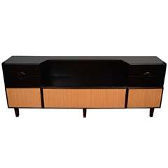 Mid Century Ebonized Low Credenza w/ Cane Detailing