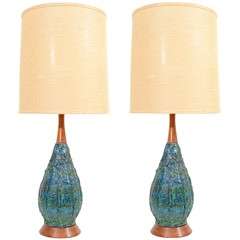 Vintage Mid Century Table Lamps with Volcanic Glaze