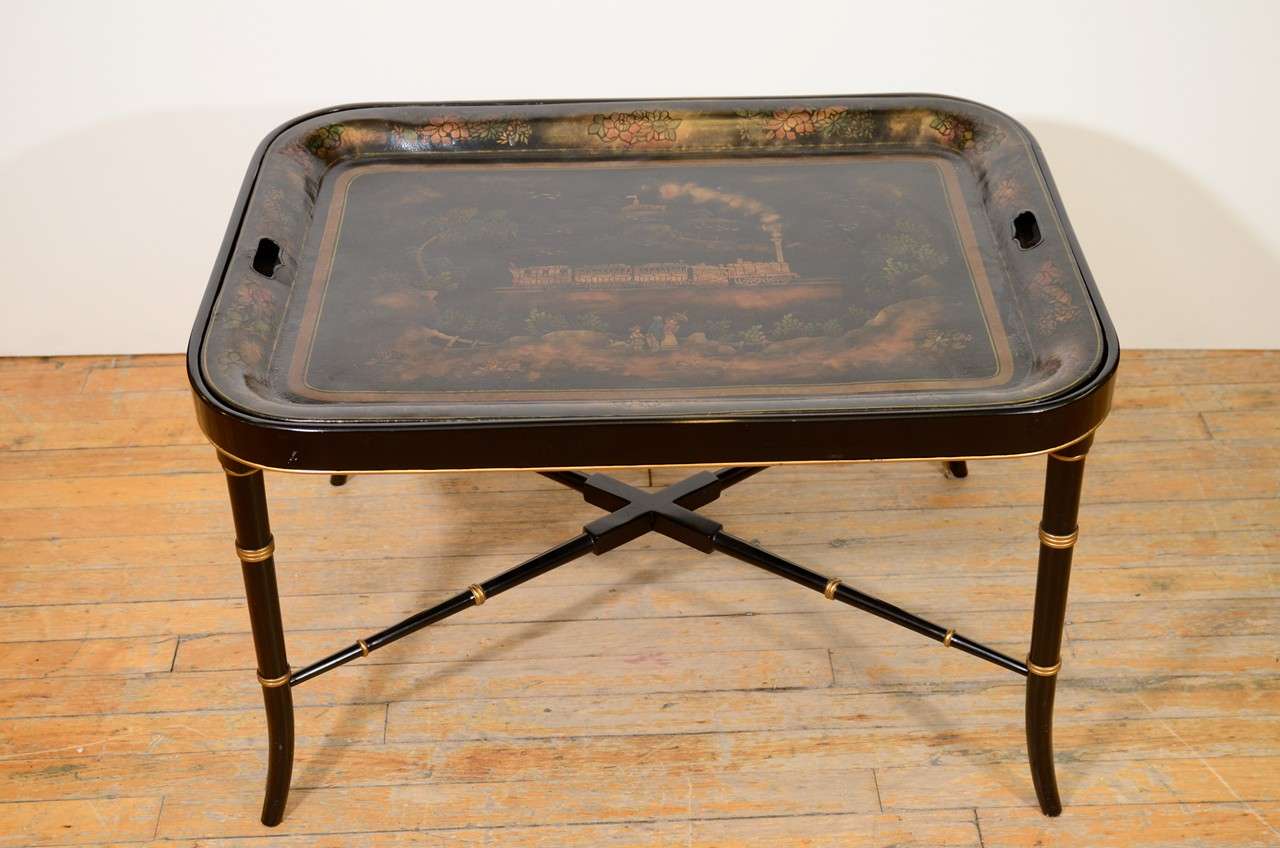 Mid-Century Modern Mid Century Chinoiserie Tray Table w/ Faux Bamboo Base