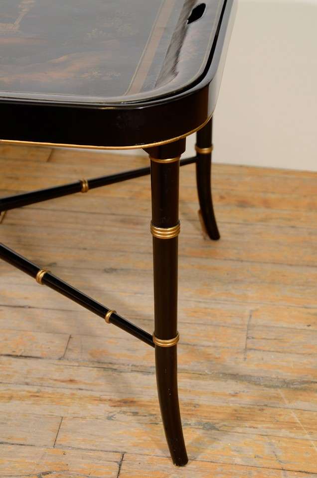 Metal Mid Century Chinoiserie Tray Table w/ Faux Bamboo Base