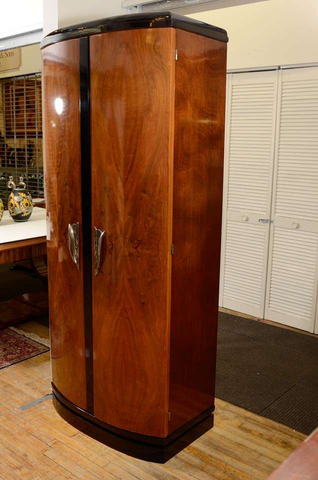 Vintage French Art Deco Armoire with Black Lacquered Trim 1