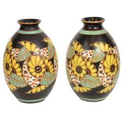 Pair of Art Deco Floral Vases by Keramis, Belgium
