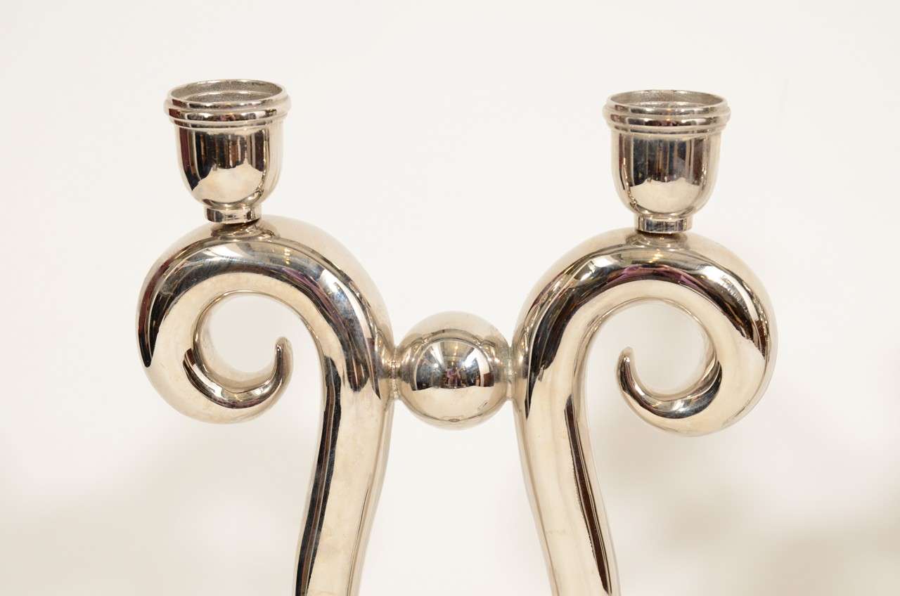 Pair of Art Deco Style Chrome Candlesticks on Lucite Bases In Good Condition In New York, NY