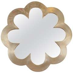 Mid Century Floral Shaped Mirror w/ Silvered Wood Frame