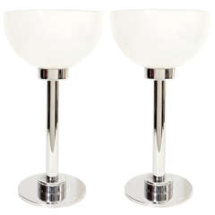Pair of Mid Century Chrome and Glass Table Lamps