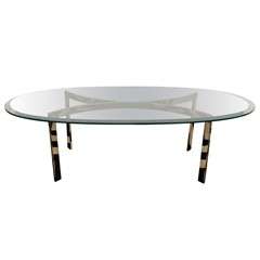 Mid Century Oval Chrome and Glass Coffee Table