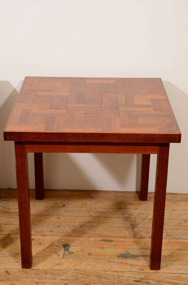Mid-Century Modern Pair of 1960s Handcrafted Wood Side Tables with Tile Patterned Top