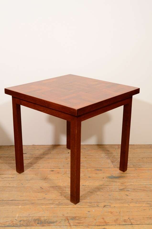 Mid-20th Century Pair of 1960s Handcrafted Wood Side Tables with Tile Patterned Top