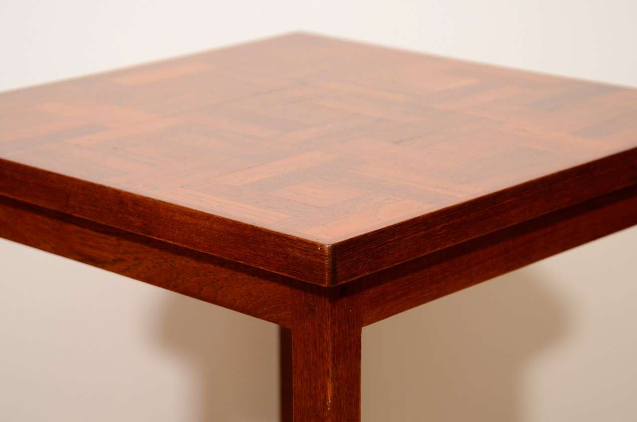 Pair of 1960s Handcrafted Wood Side Tables with Tile Patterned Top 1