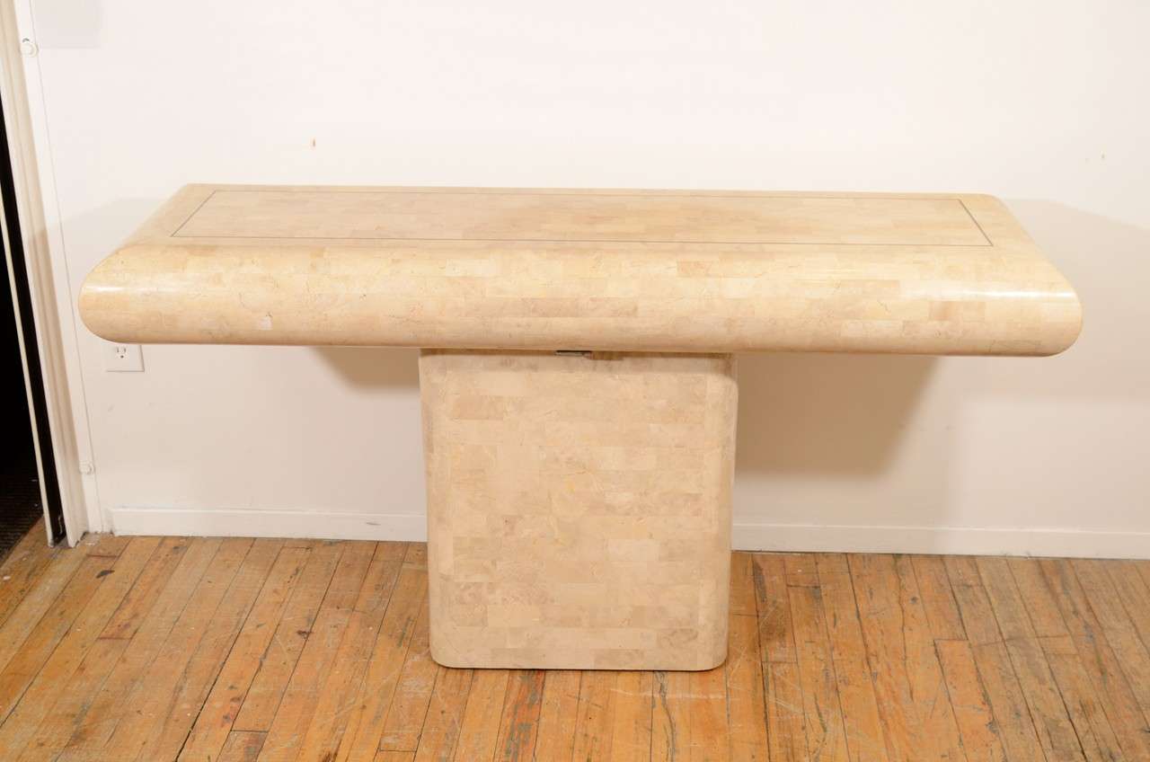 Mid Century Tessellated Stone Console with Brass Inlay
