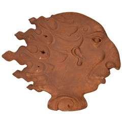 Vintage Stylized Terracotta Sculpture of a Face