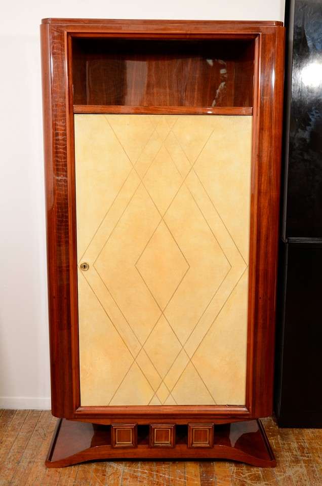 French Art Deco Rosewood and Parchment Tall Cabinet