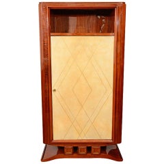 French Art Deco Rosewood and Parchment Tall Cabinet
