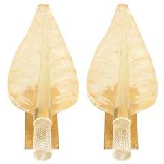 A Mid Century Pair of Large Murano Leaf Form Sconces by  Barovier & Toso