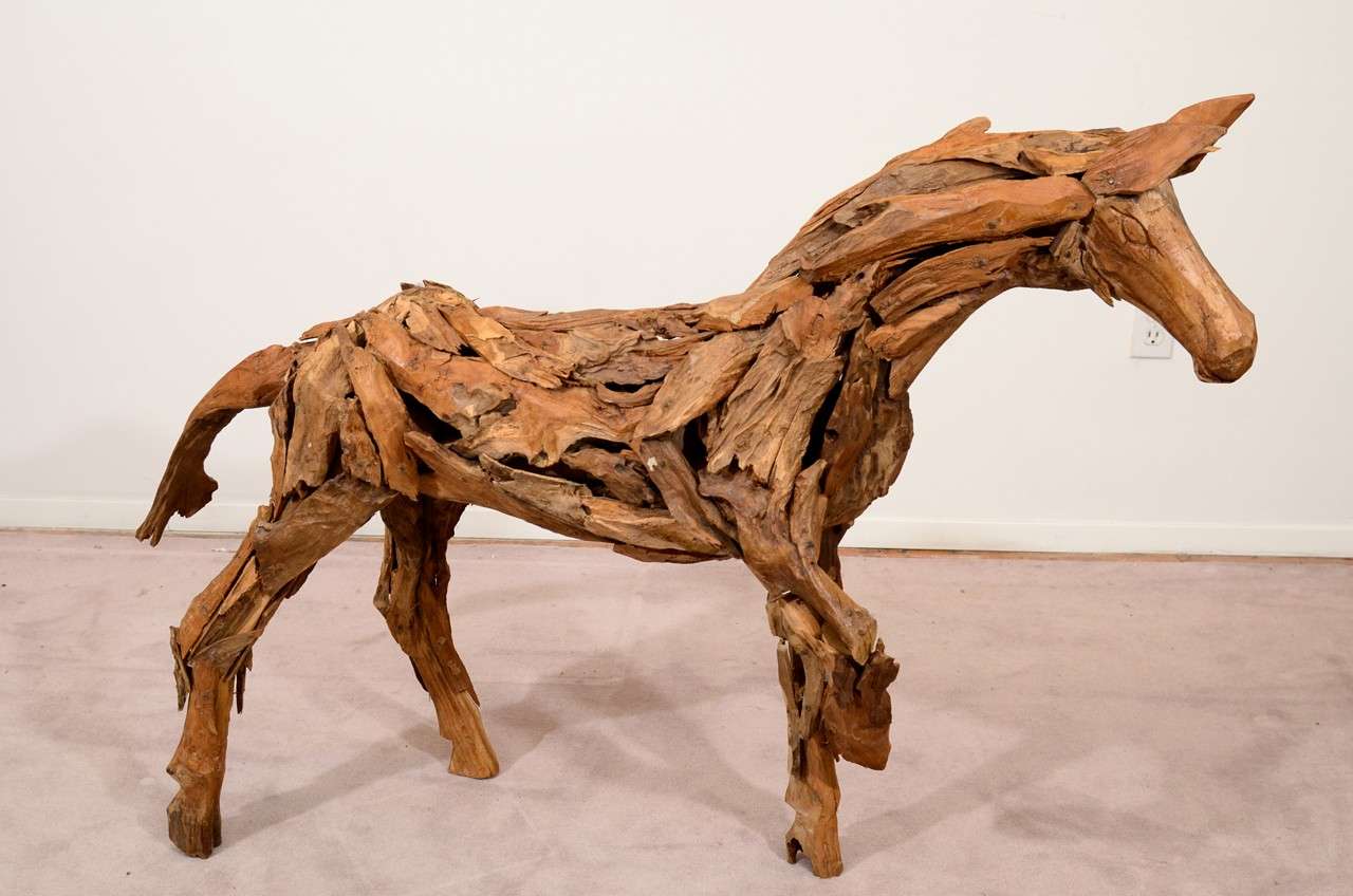 Vintage Folk Art Handmade Wooden Horse Sculpture at 1stdibs