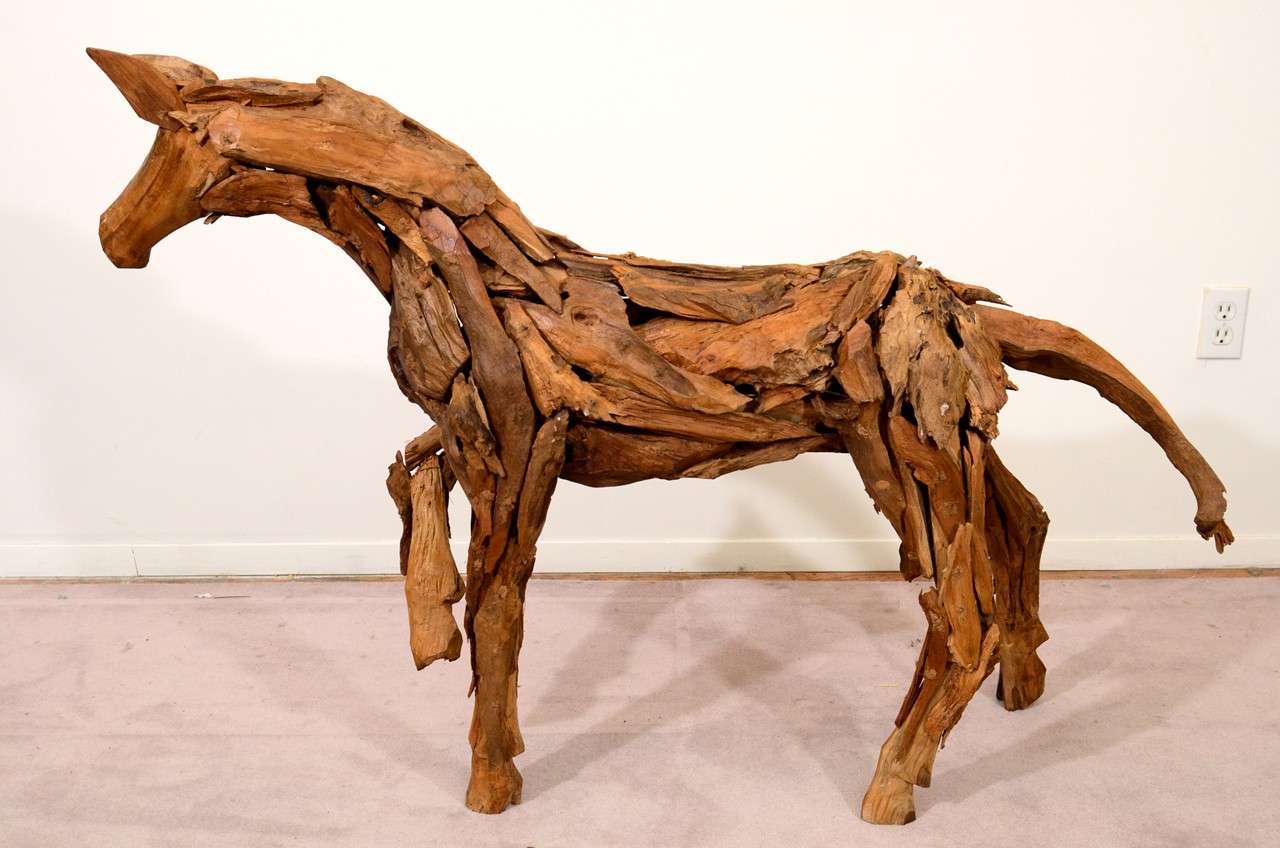 Vintage Folk Art Handmade Wooden Horse Sculpture at 1stdibs