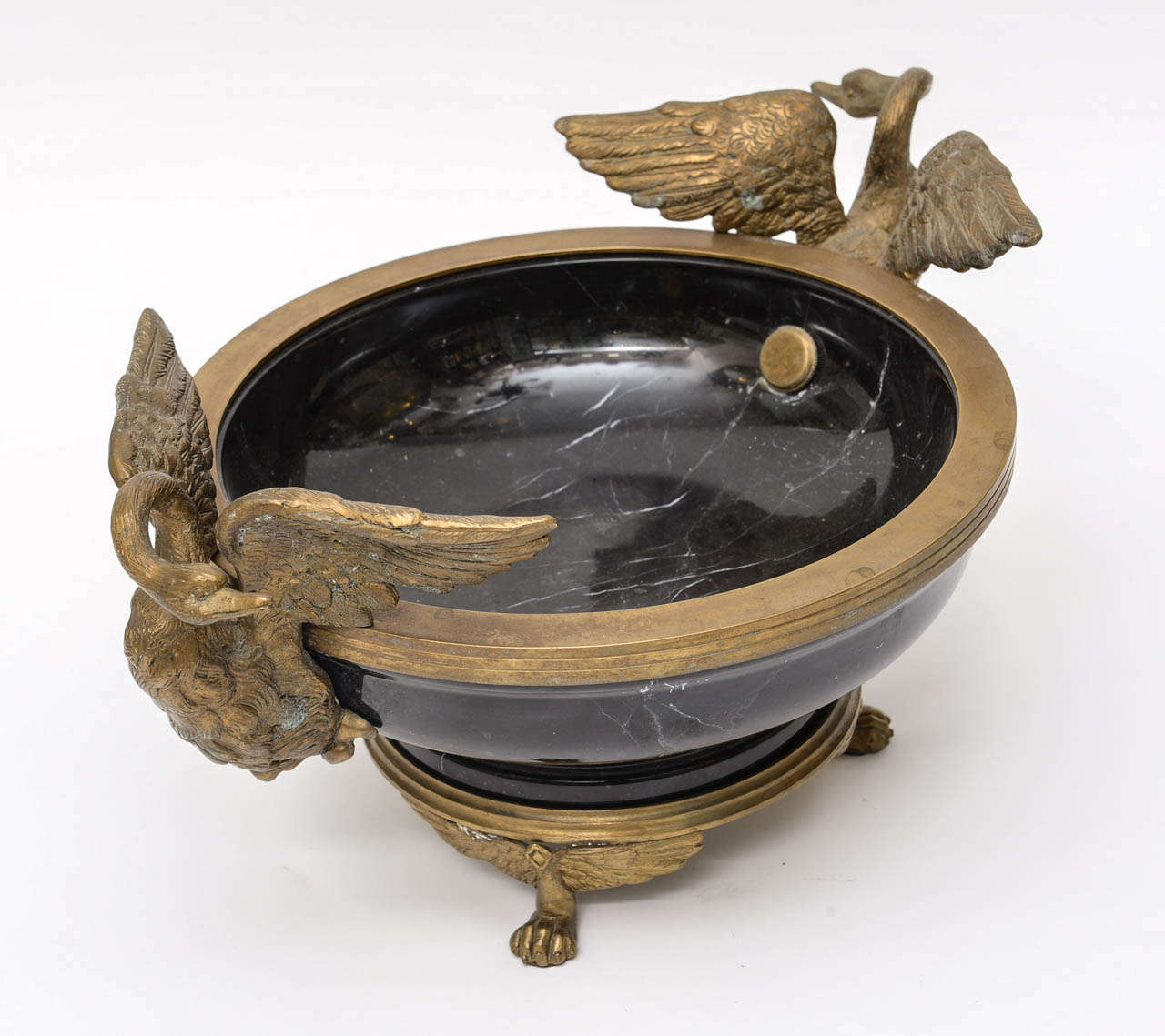 French Bronze and Marble Swan Centerpiece