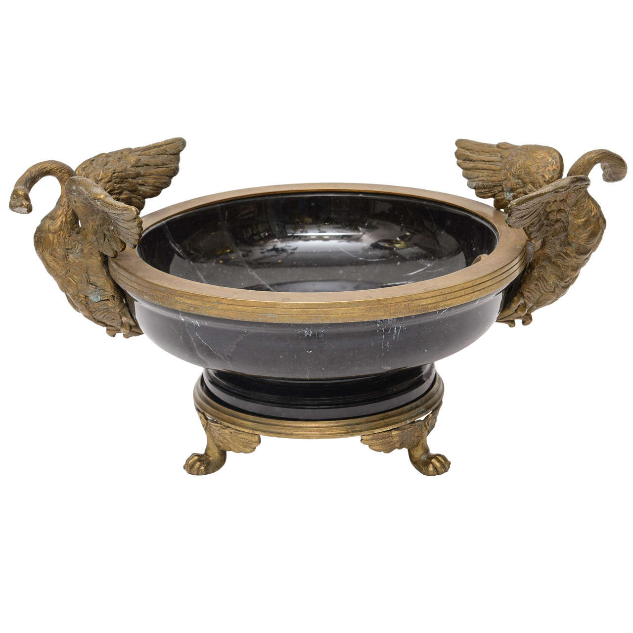 Bronze and Marble Swan Centerpiece