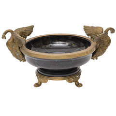 Bronze and Marble Swan Centerpiece