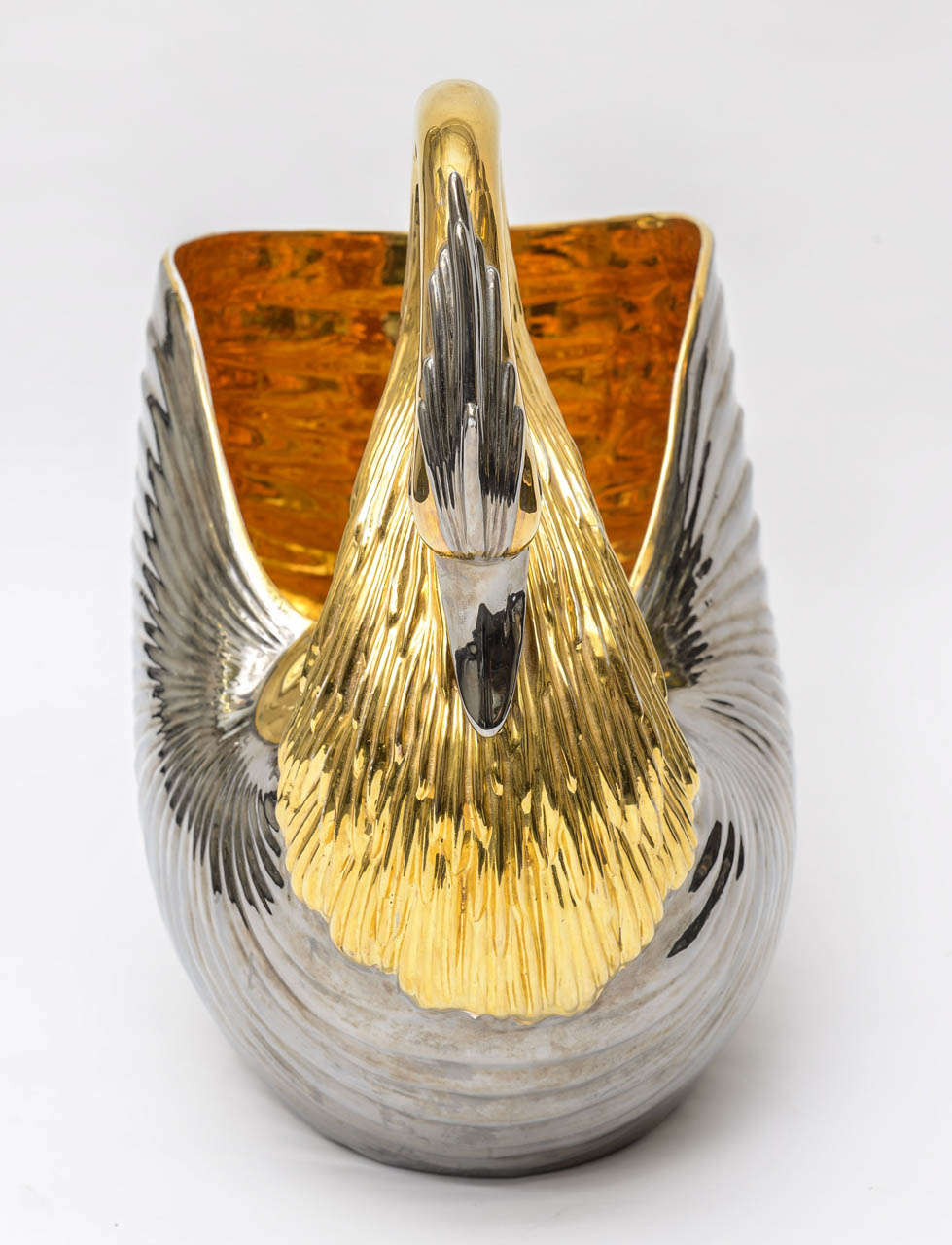 20th Century Venetian Silver and Gold Porcelain Swan Centerpiece