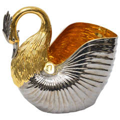 Venetian Silver and Gold Porcelain Swan Centerpiece