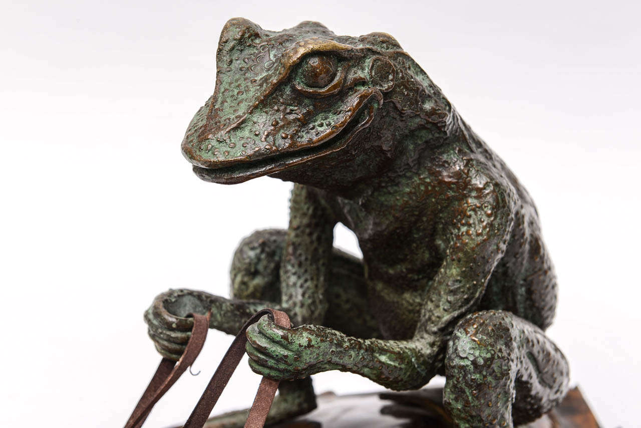 20th Century Maitland Smith Bronze Frog Riding on Tortoise