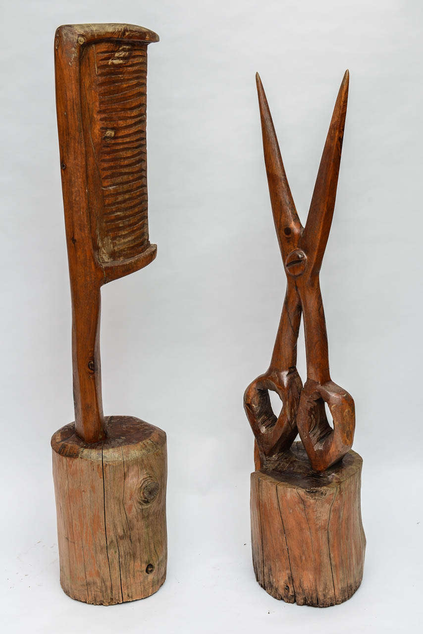 Wood Giant Folk Art Carved Scissor & Comb
