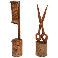 Giant Folk Art Carved Scissor & Comb