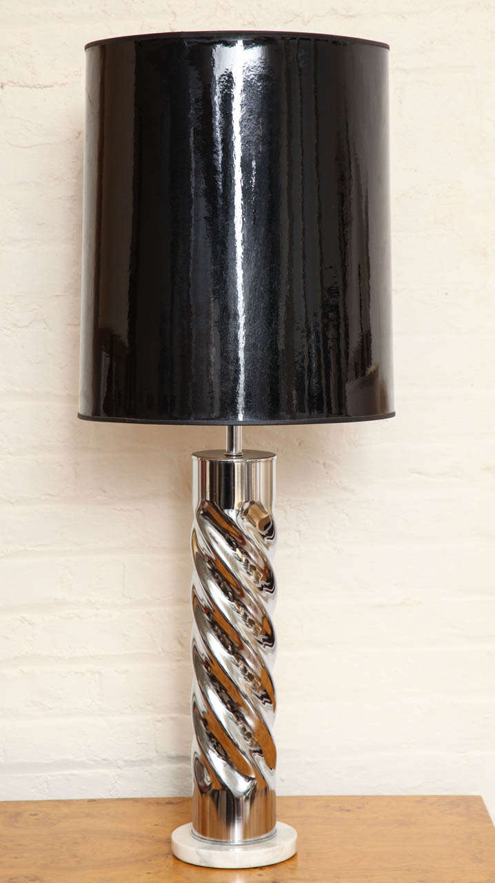 Chrome twist lamp with black patent shade, c. 1970
