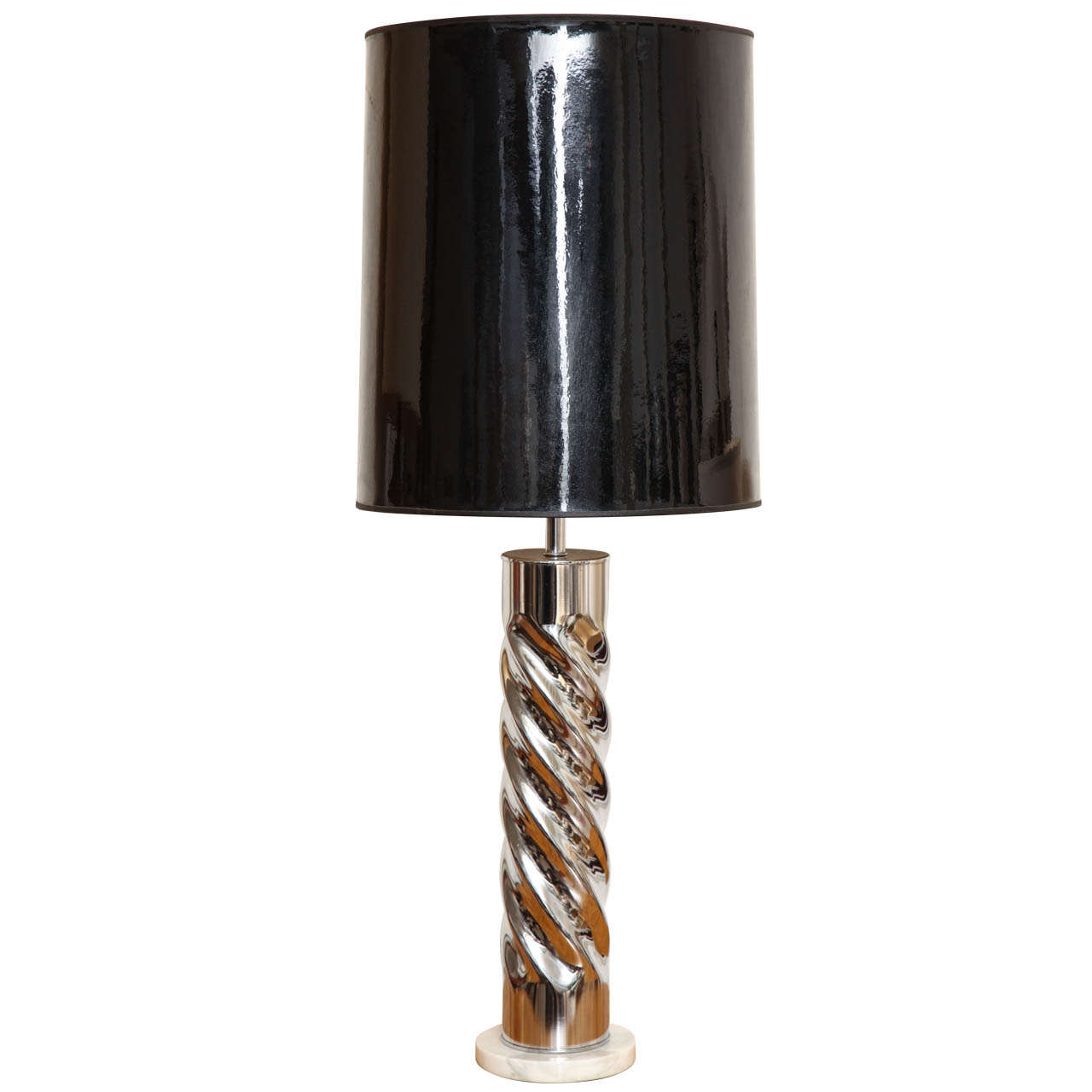 Chrome Lamp With Black Patent Shade, C. 1970 For Sale