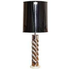 Chrome Lamp With Black Patent Shade, C. 1970