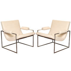Pair Of Chrome and Leather Lounge Chairs By Milo Baughman For Thayer Coggin, c. 1970