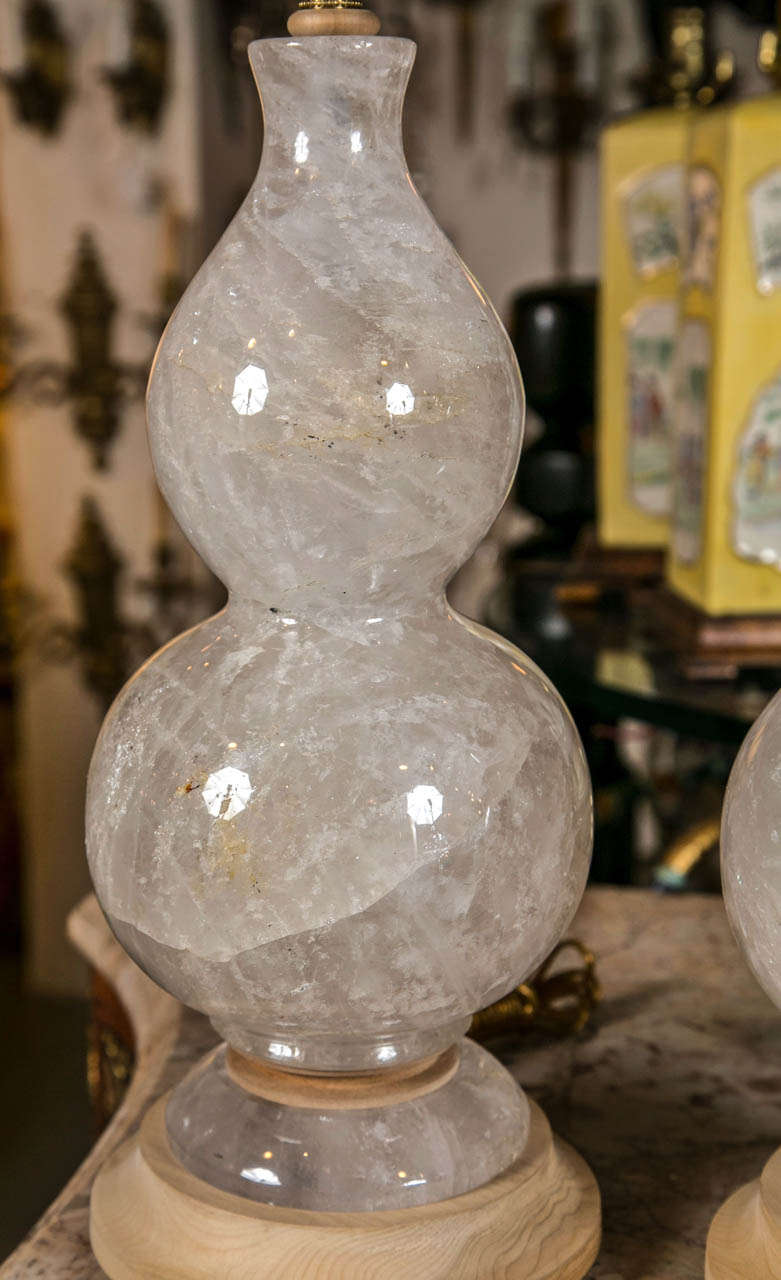 French Rare Pair Of Rock Crystal Lamps For Sale